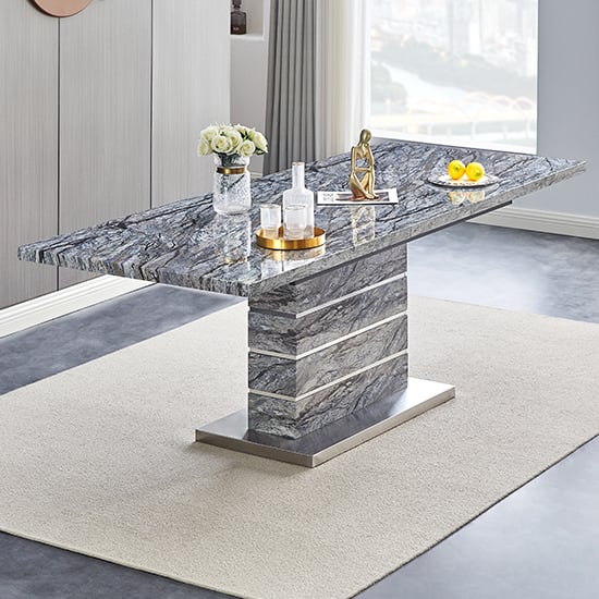 Parini Extendable Melange High Gloss Dining Table 8 Grey Chairs_2