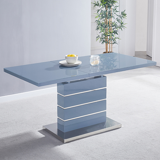 Photo of Parini extending high gloss dining table in grey with glass top