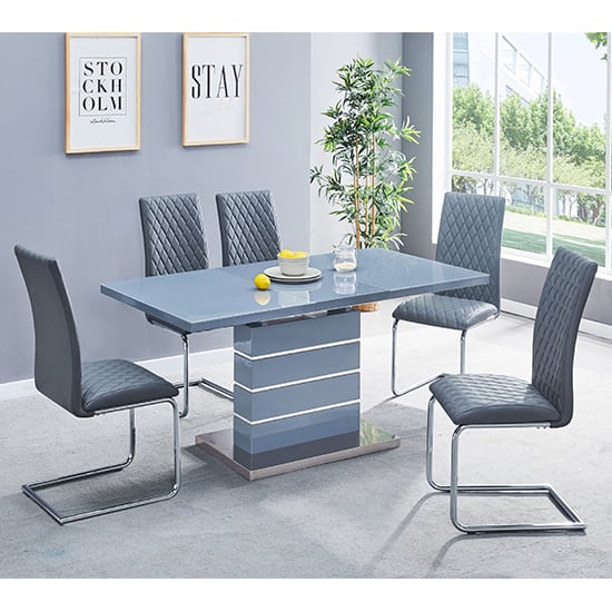 Photo of Parini extending grey gloss dining table 4 ronn grey chairs