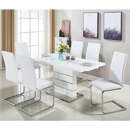 Read more about Parini extending white gloss dining table 6 ronn white chairs