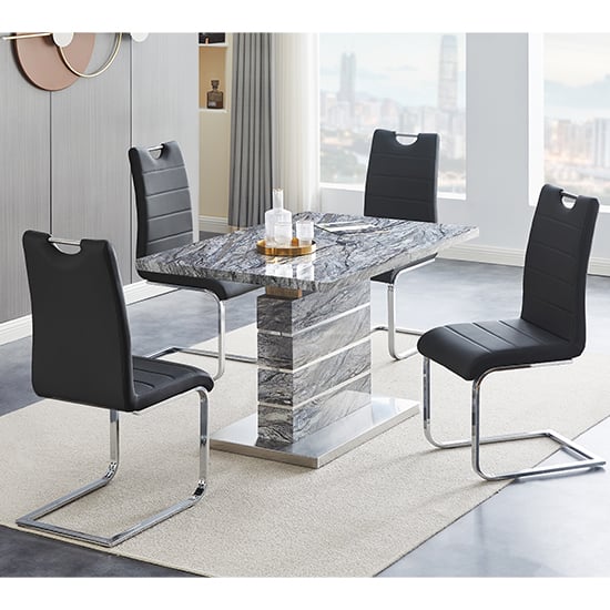Photo of Parini extendable melange high gloss dining table 4 black chairs