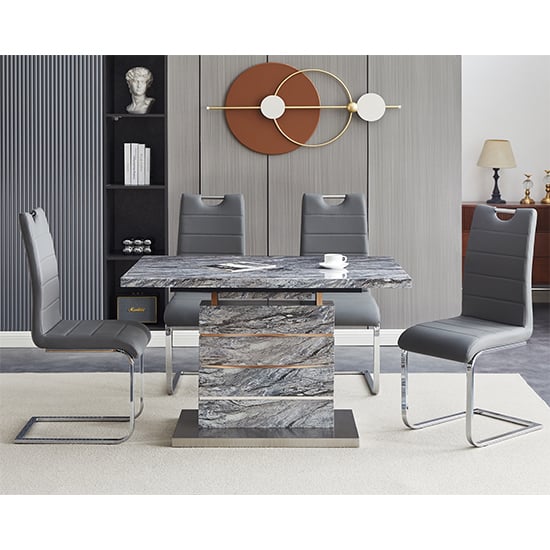 Parini Small Extending Melange Dining Table 4 Petra Grey Chairs