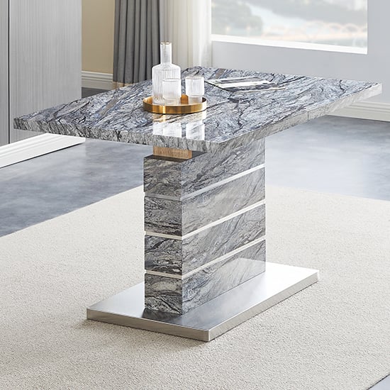 Parini Small Extending Melange Dining Table 4 Petra Grey Chairs