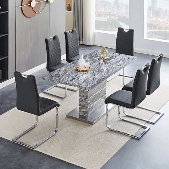 Product photograph of Parini Extendable Melange High Gloss Dining Table 6 Black Chairs from Furniture in Fashion