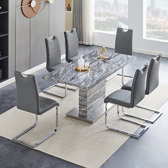 Product photograph of Parini Extendable Melange High Gloss Dining Table 6 Grey Chairs from Furniture in Fashion