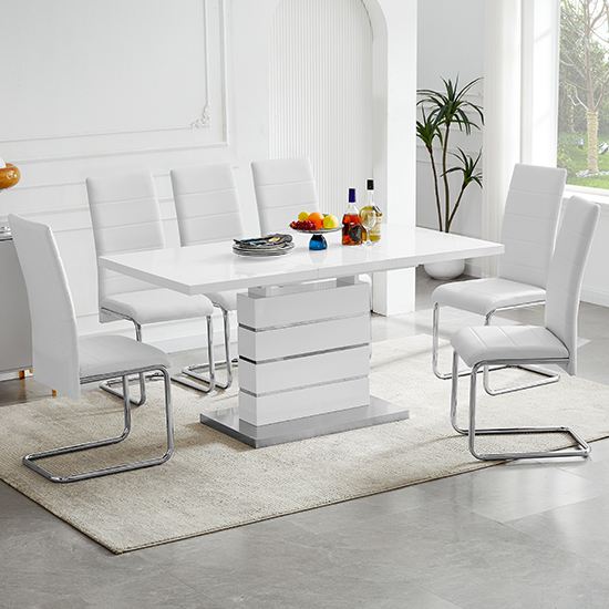 Parini Extending Gloss Dining Table With 6 Daryl White Chairs_1