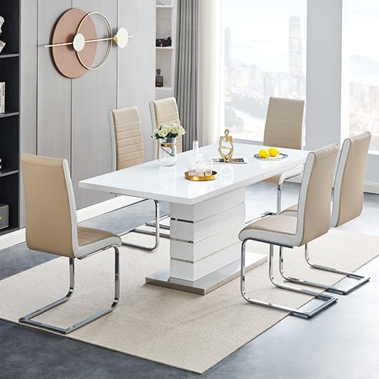 Photo of Parini extendable dining table 6 symphony taupe white chairs