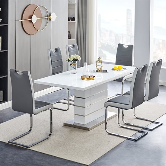 Product photograph of Parini Extendable Dining Table 6 Petra Grey White Chairs from Furniture in Fashion