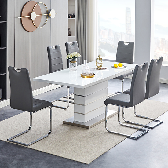 Product photograph of Parini Extendable High Gloss Dining Table 6 Petra Grey Chairs from Furniture in Fashion