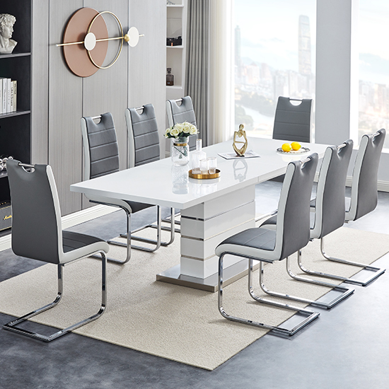 Photo of Parini extendable dining table 8 petra grey white chairs