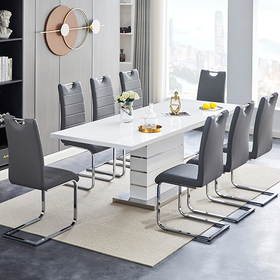 Product photograph of Parini Extendable High Gloss Dining Table 8 Petra Grey Chairs from Furniture in Fashion