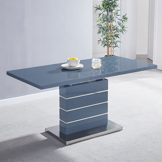 Parini Extending Grey Gloss Dining Table 6 Vesta Grey Chairs