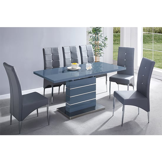 Parini Extending Grey Gloss Dining Set With 6 Grey Vesta Chairs