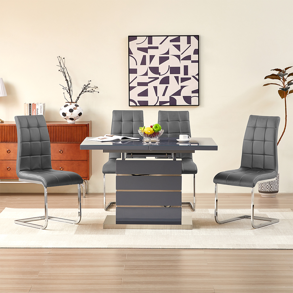 Parini Extending Grey High Gloss Dining Table 4 Paris Grey Chairs