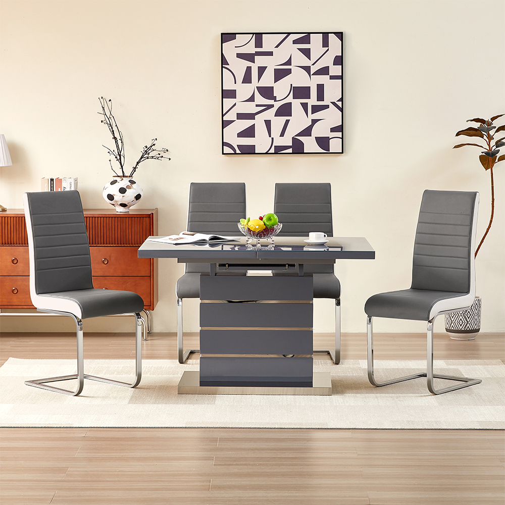 Parini Extending Grey High Gloss Dining Table 4 Symphony Grey Chairs
