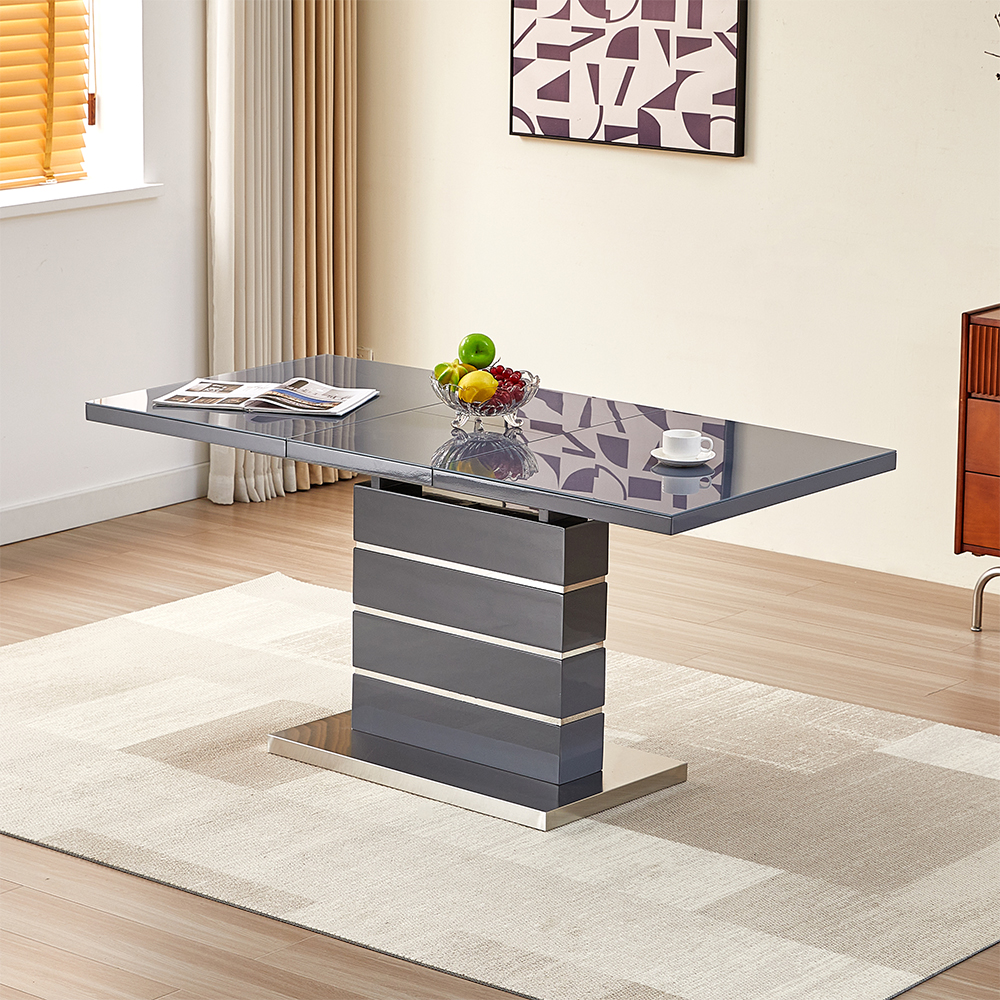 Parini Extending Grey High Gloss Dining Table 6 Paris Grey Chairs