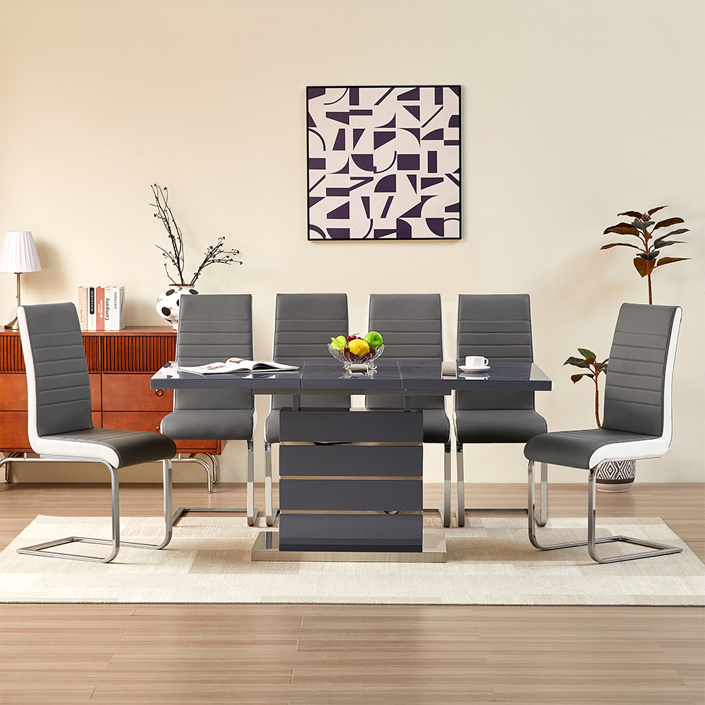 Parini Extending Grey High Gloss Dining Table 6 Symphony Grey Chairs