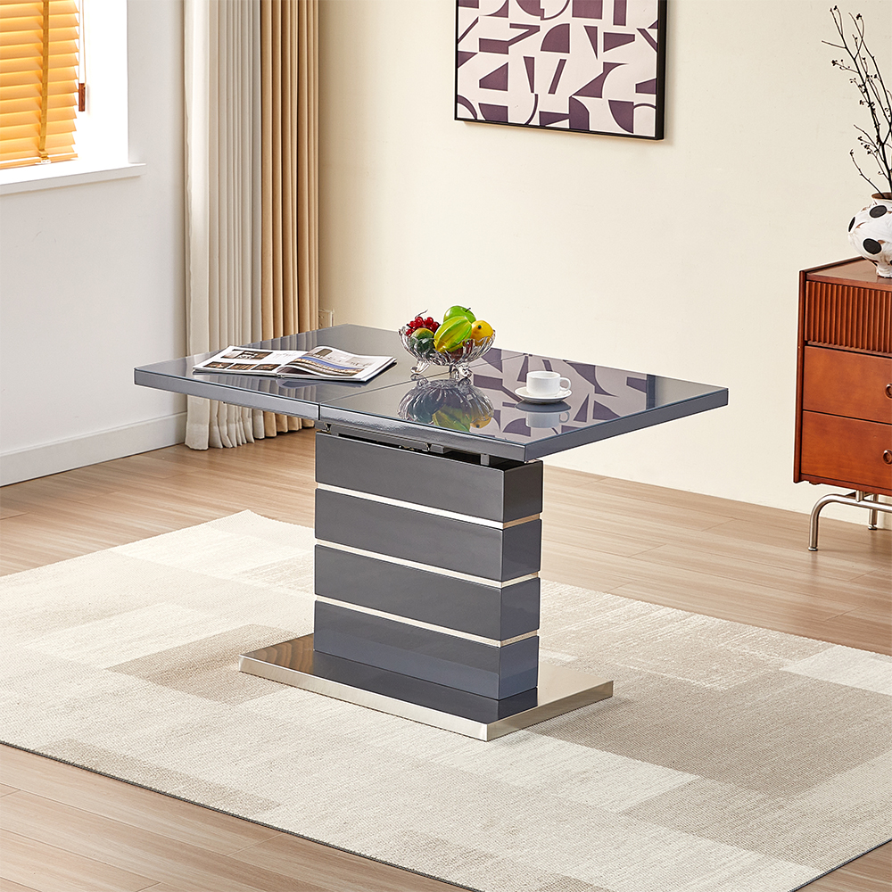 Parini Extending High Gloss Dining Table In Grey With Glass Top