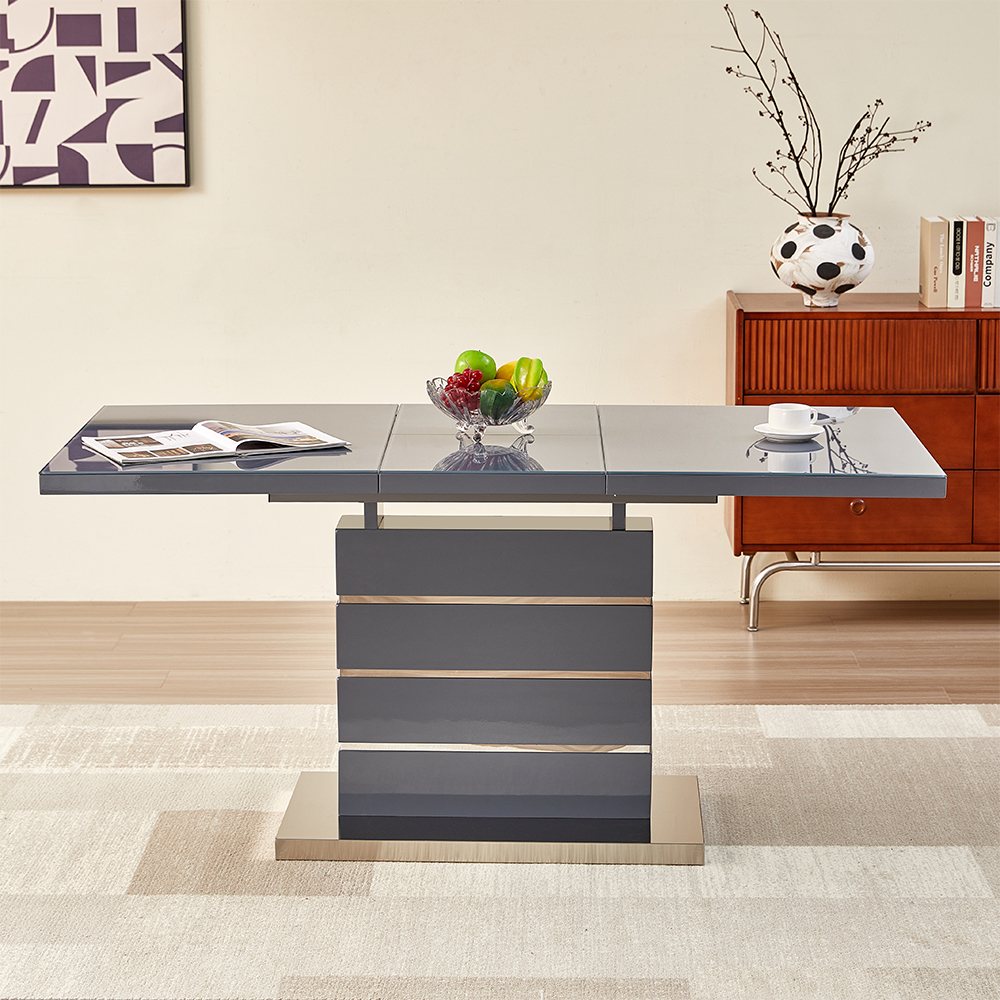 Parini Extending High Gloss Dining Table In Grey With Glass Top