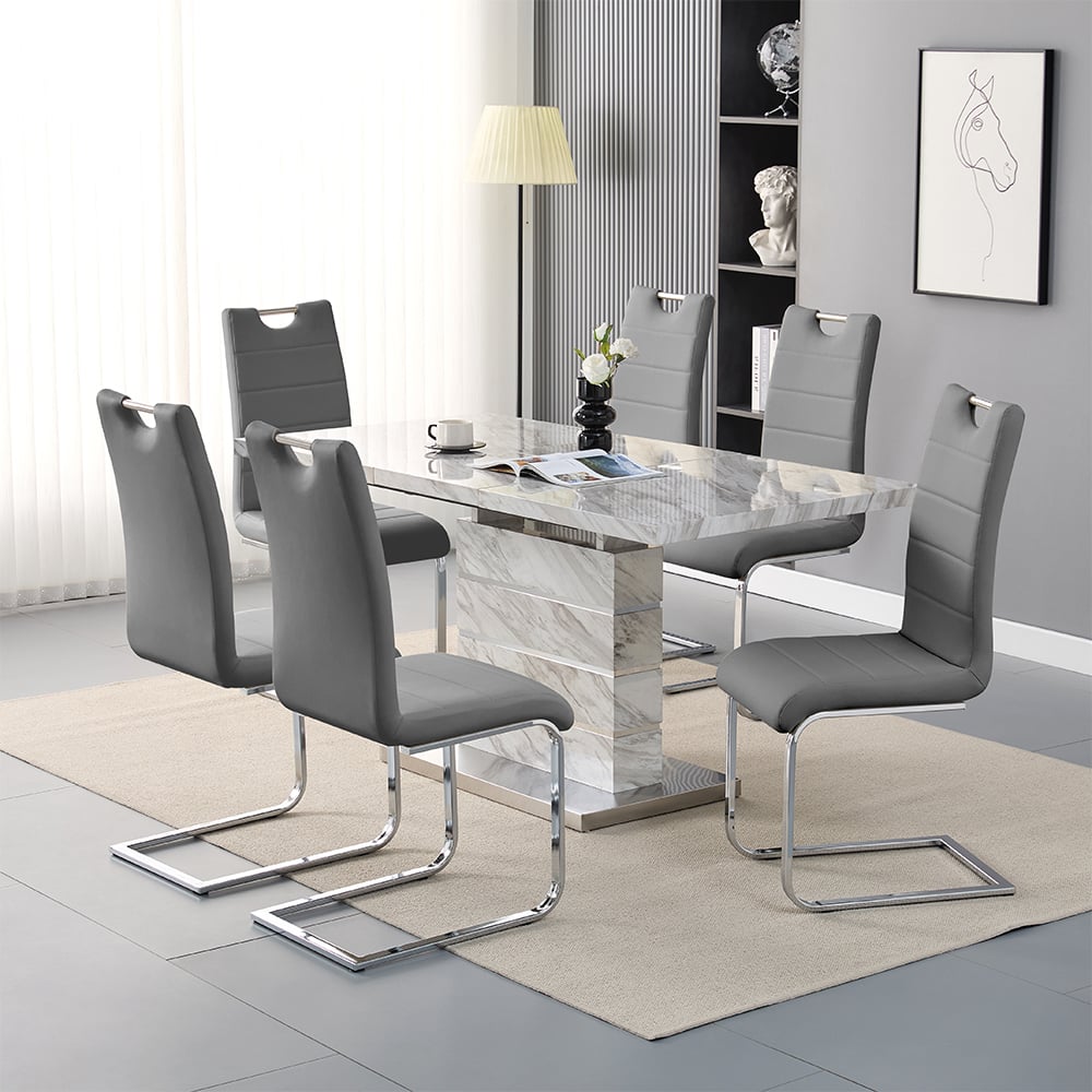 Read more about Parini large extending magnesia dining table 6 petra grey chairs