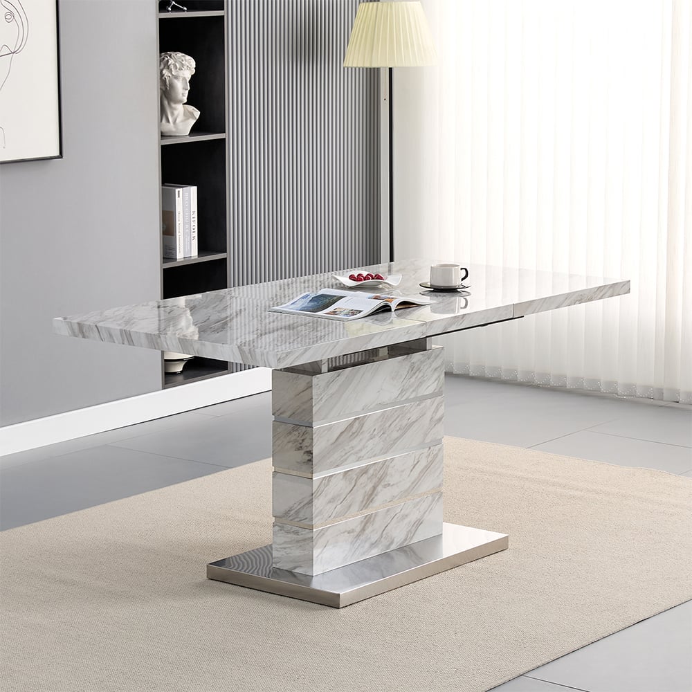 Parini Large Extending Magnesia Dining Table 6 Petra White Chairs