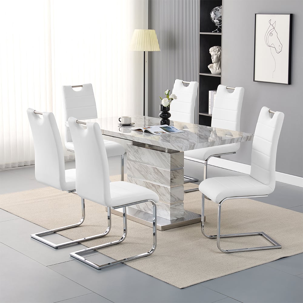 Read more about Parini large extending magnesia dining table 6 petra white chairs
