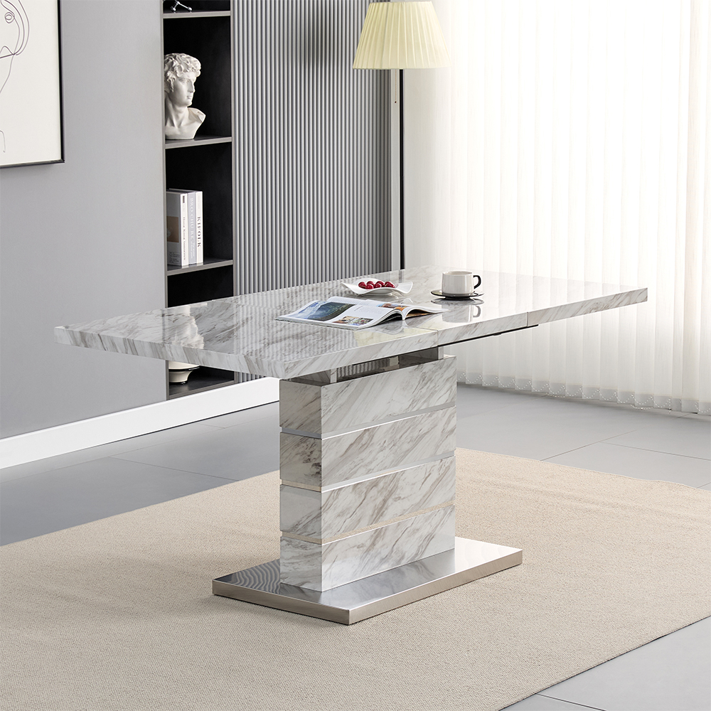 Parini Large Extending Magnesia Dining Table 6 Ravenna Grey Chairs