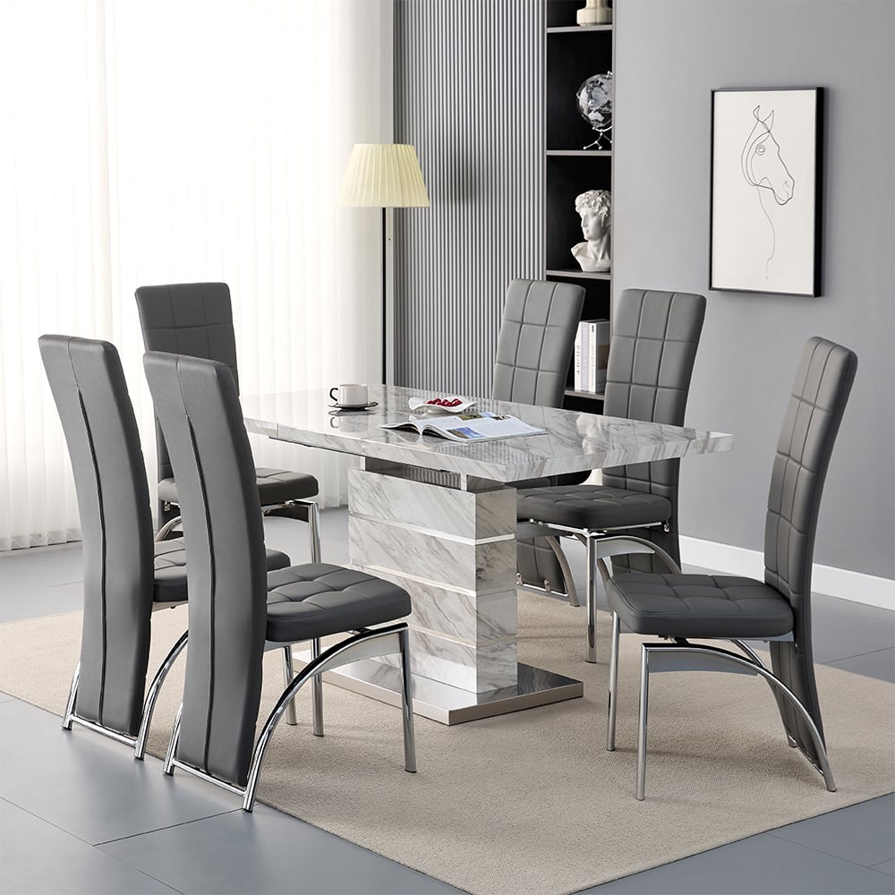 Read more about Parini large extending magnesia dining table 6 ravenna grey chairs
