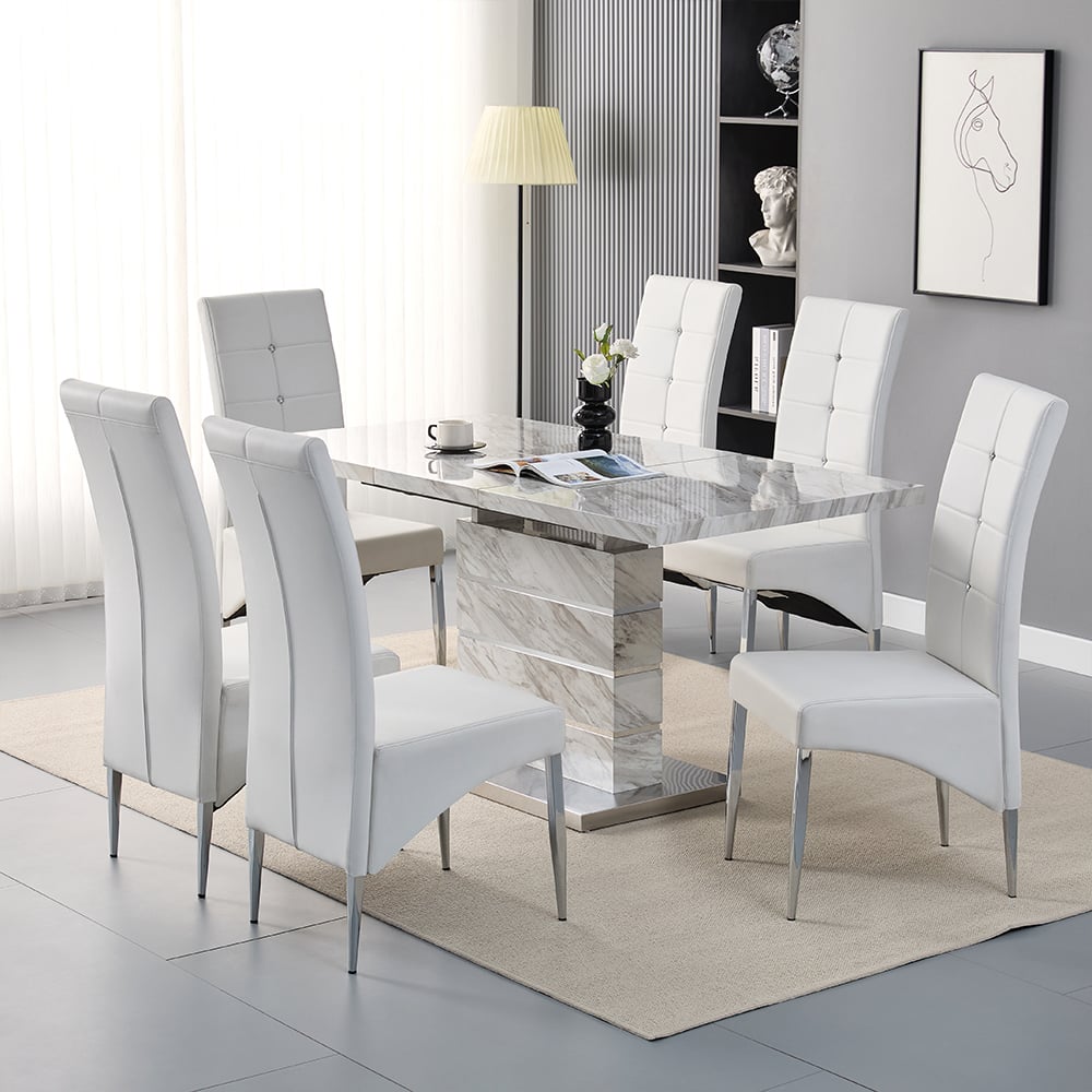 Read more about Parini large extending magnesia dining table 6 vesta white chairs
