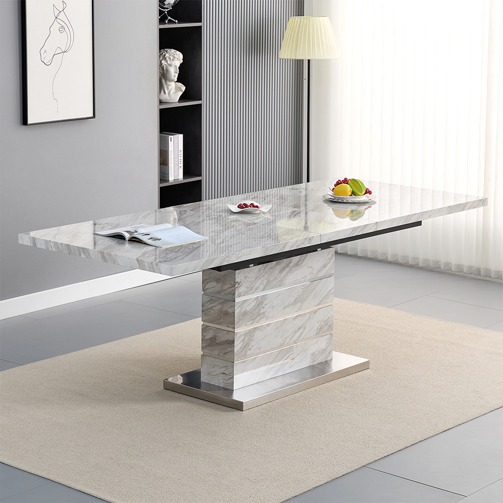 Parini Large Extending Magnesia Dining Table 8 Demi White Chairs