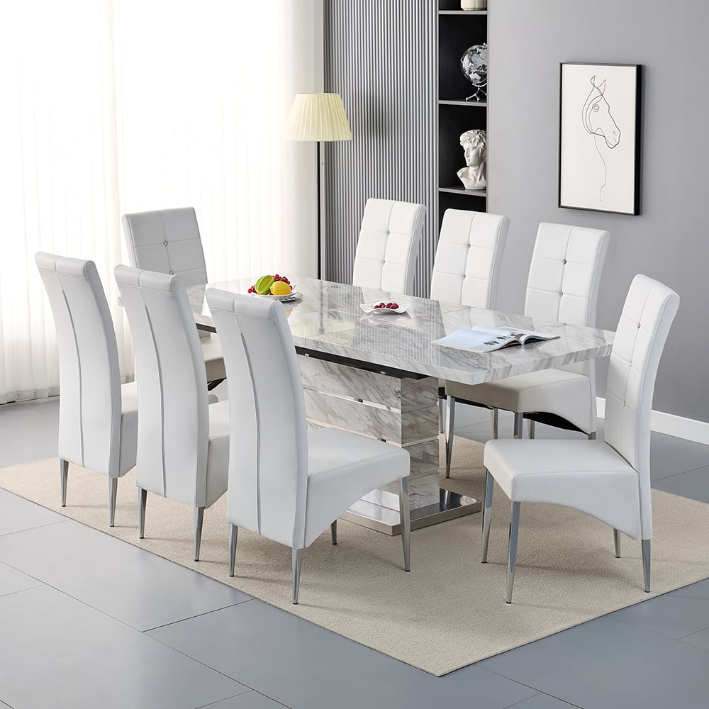 Read more about Parini large extending magnesia dining table 8 vesta white chairs