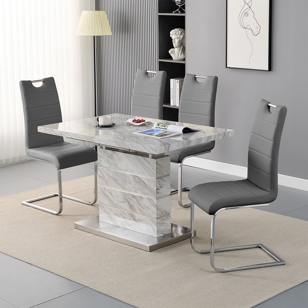 Read more about Parini small extending magnesia dining table 4 petra grey chairs