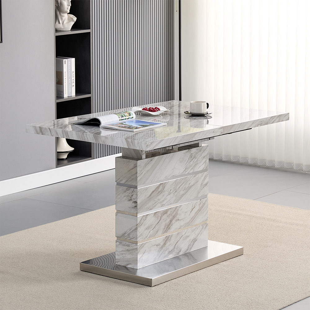 Parini Small Extending Magnesia Dining Table 4 Ravenna Grey Chairs