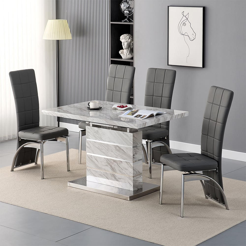 Read more about Parini small extending magnesia dining table 4 ravenna grey chairs