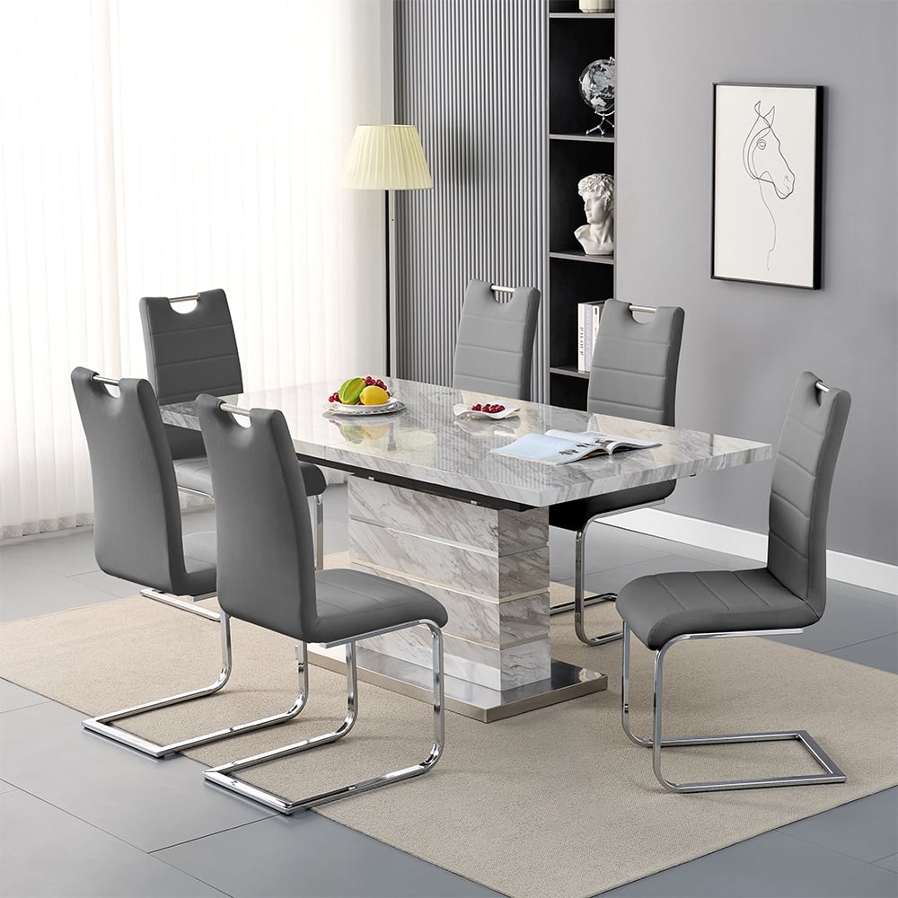 Read more about Parini small extending magnesia dining table 6 petra grey chairs
