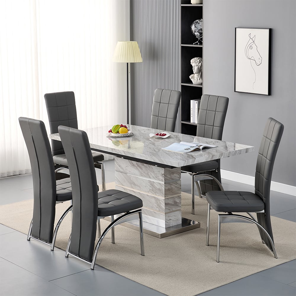 Read more about Parini small extending magnesia dining table 6 ravenna grey chairs