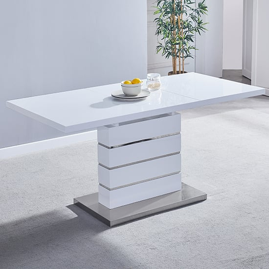 Parini Extending White Gloss Dining Table 8 Vesta Black Chairs_2