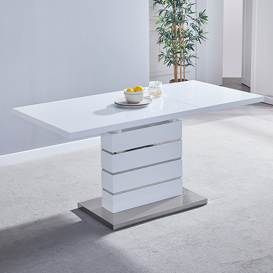 Parini Extending White Gloss Dining Table 6 Vesta White Chairs_2