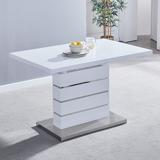 Parini Extending White Gloss Dining Table 6 Vesta White Chairs_3