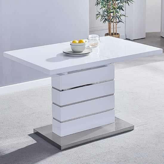 Parini Small Extending High Gloss Dining Table In White