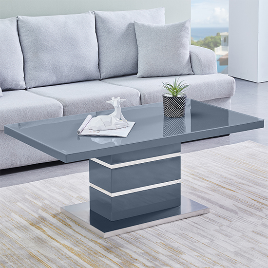 Photo of Parini high gloss coffee table in grey with glass top