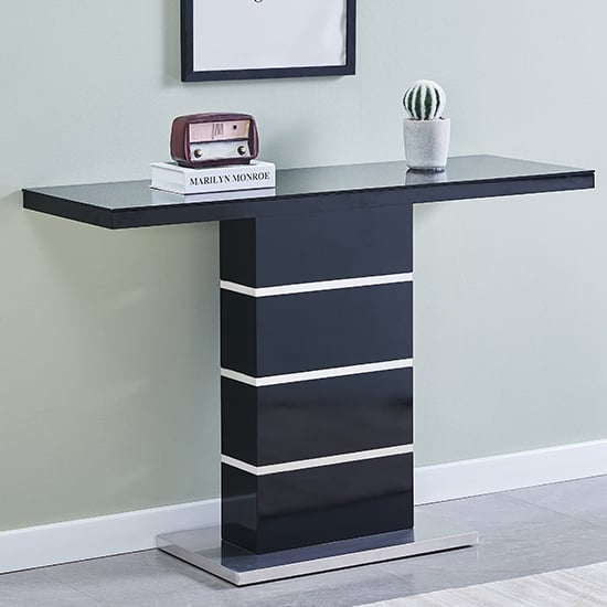 Photo of Parini high gloss console table in black with glass top