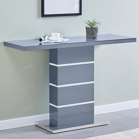 Photo of Parini high gloss console table in grey with glass top