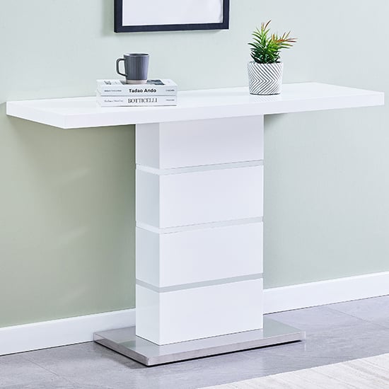 Photo of Parini rectangular high gloss console table in white