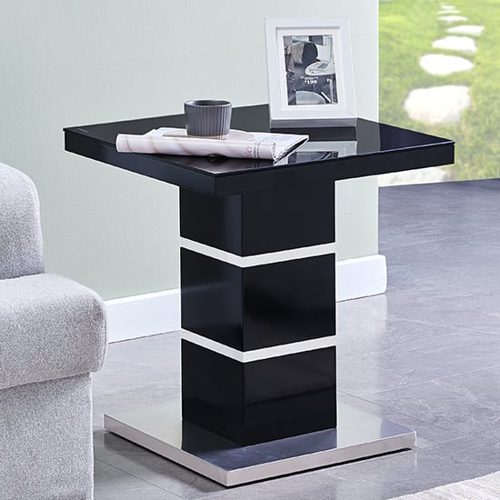 Parini High Gloss Lamp Table In Black With Glass Top_1