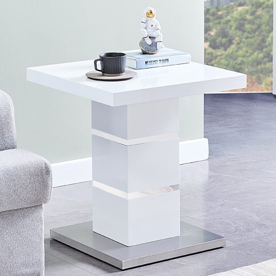 Parini Square Glass Top High Gloss Lamp Table In White_1