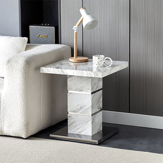 Read more about Parini high gloss lamp table square in magnesia marble effect