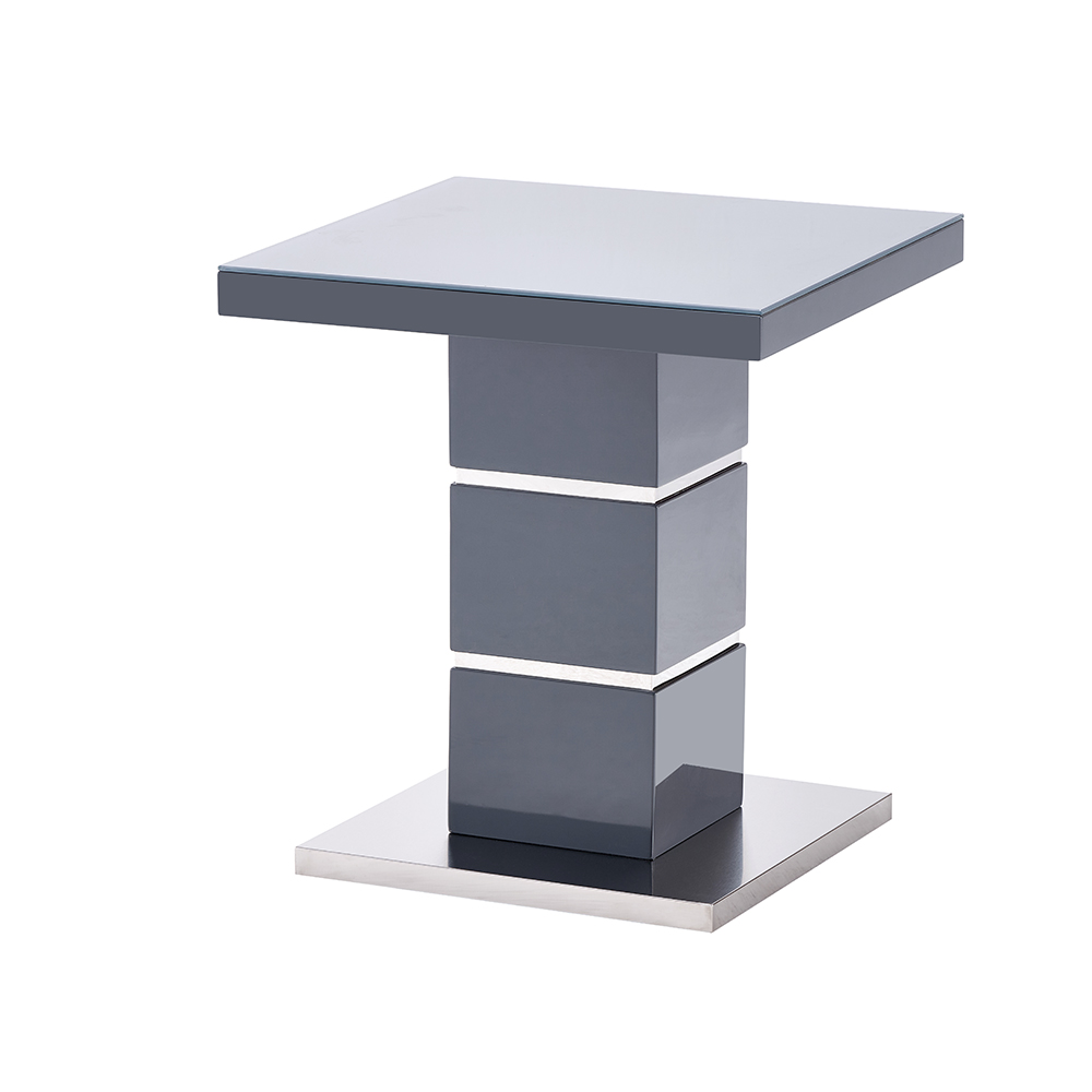 Parini High Gloss Lamp Table In Grey With Glass Top