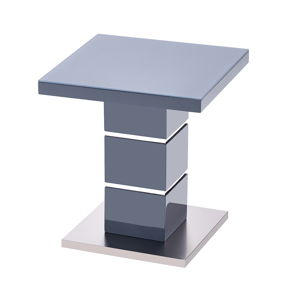 Parini High Gloss Lamp Table In Grey With Glass Top