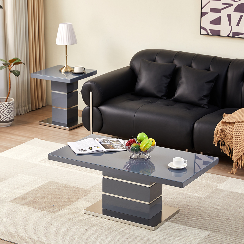 Parini High Gloss Lamp Table In Grey With Glass Top